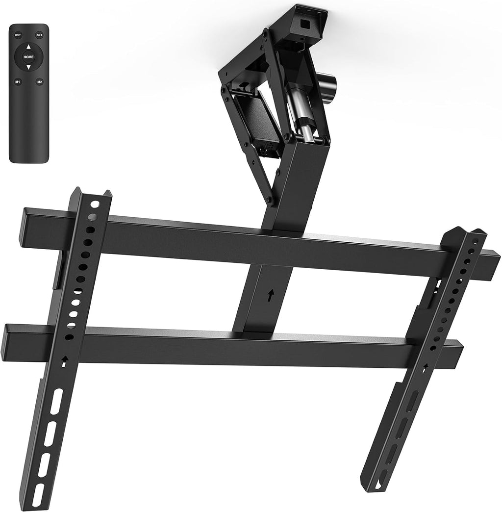 Electric Ceiling TV Mount with Remote for 23-55 inch Flat Curved Screen TVs | Motorized Flip Down Ceiling Mount for Flat and Pitched Roof Indoor Outdoor, Drop Down VESA Mount Bracket, Black