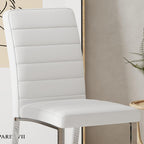 Modern Dining Chairs Set of 4, White Faux Leather Kitchen Chairs, Upholstered Armless Dining Room Chair with Silver Mental Legs Heavy Duty, Comfortable (White Chairs, Set of 4)