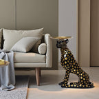 Luxury Panther Side Table with Tray, Fiberglass Resin Floor Sculpture, Decorative Accent Table for Living Room, Entryway, or Office(Black)