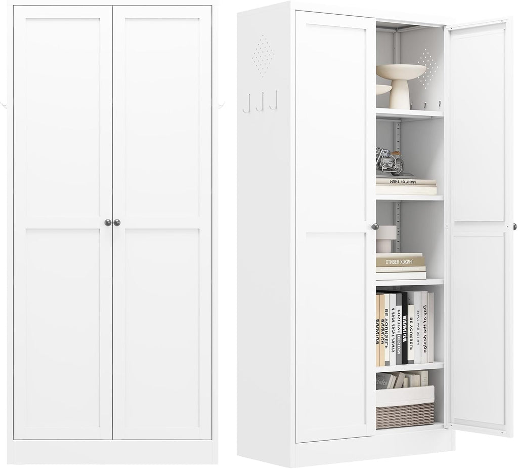 Kitchen Pantry Cabinet, 61" Metal Pantry Storage Cabinet with Doors and 4 Adjustable Shelves, Tall Cabinet for Living Room, Pantry, Bathroom, Kitchen, Assemble Required