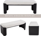 DUOMAY Modern White Sherpa Bedroom Bench, 49" Wide Long Entryway Bench with Solid Wood Legs Upholstered Dining Bench Ottoman for Living Room Indoor