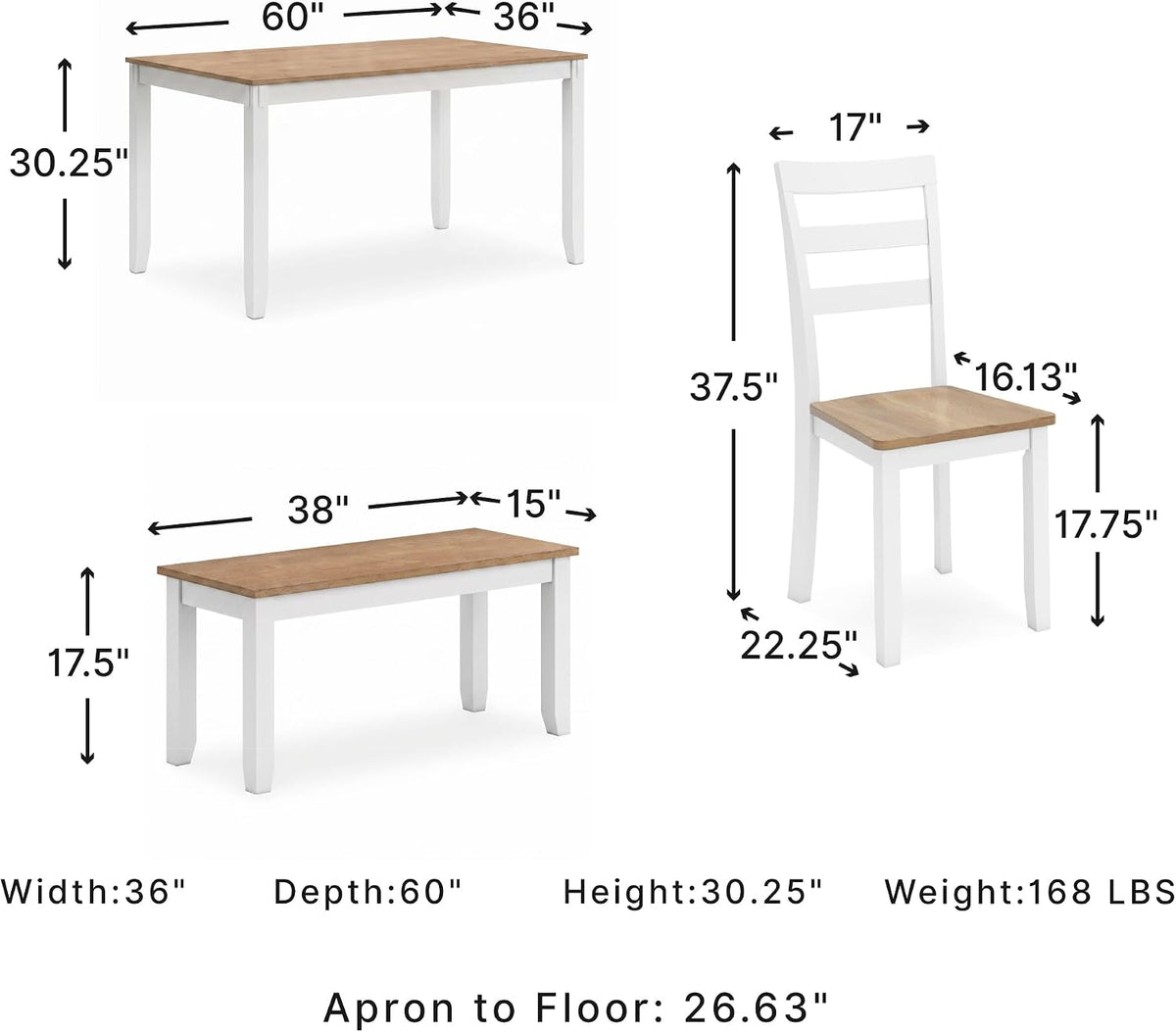 Signature Design by Ashley 6-Piece Dining Table Set with Bench and Chairs | Solid wood frame, Rubberwood, MDF, Wipe-clean mango wood veneer, 2-tone farmhouse style, Gesthaven Series