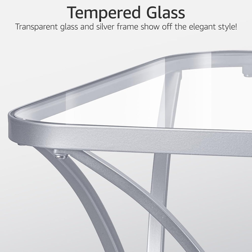 19.68" Square End Table with Tempered Glass Top, Stylish X-Shaped Metal Frame, Living Room Coffee Table, Sofa Side Table, Accent Tables for Small Spaces, Modern Bedside Table (Silver)
