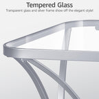 19.68" Square End Table with Tempered Glass Top, Stylish X-Shaped Metal Frame, Living Room Coffee Table, Sofa Side Table, Accent Tables for Small Spaces, Modern Bedside Table (Silver)