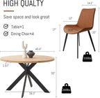 Zerifevni 46.4" Round Dining Table Set, Mid Century Modern Round Dining Table for 4-6 Person, w/Steel Legs, Coffee Table for Kitchen Dining Room, Office, Save Space (1 Table with 4 Brown Chairs)