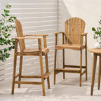 Adirondack Bar Stools, Set of 2 Natural Stained Acacia Wood Outdoor Barstools, Patio Counter Chairs for Backyard Deck Garden Porch Bar Seating