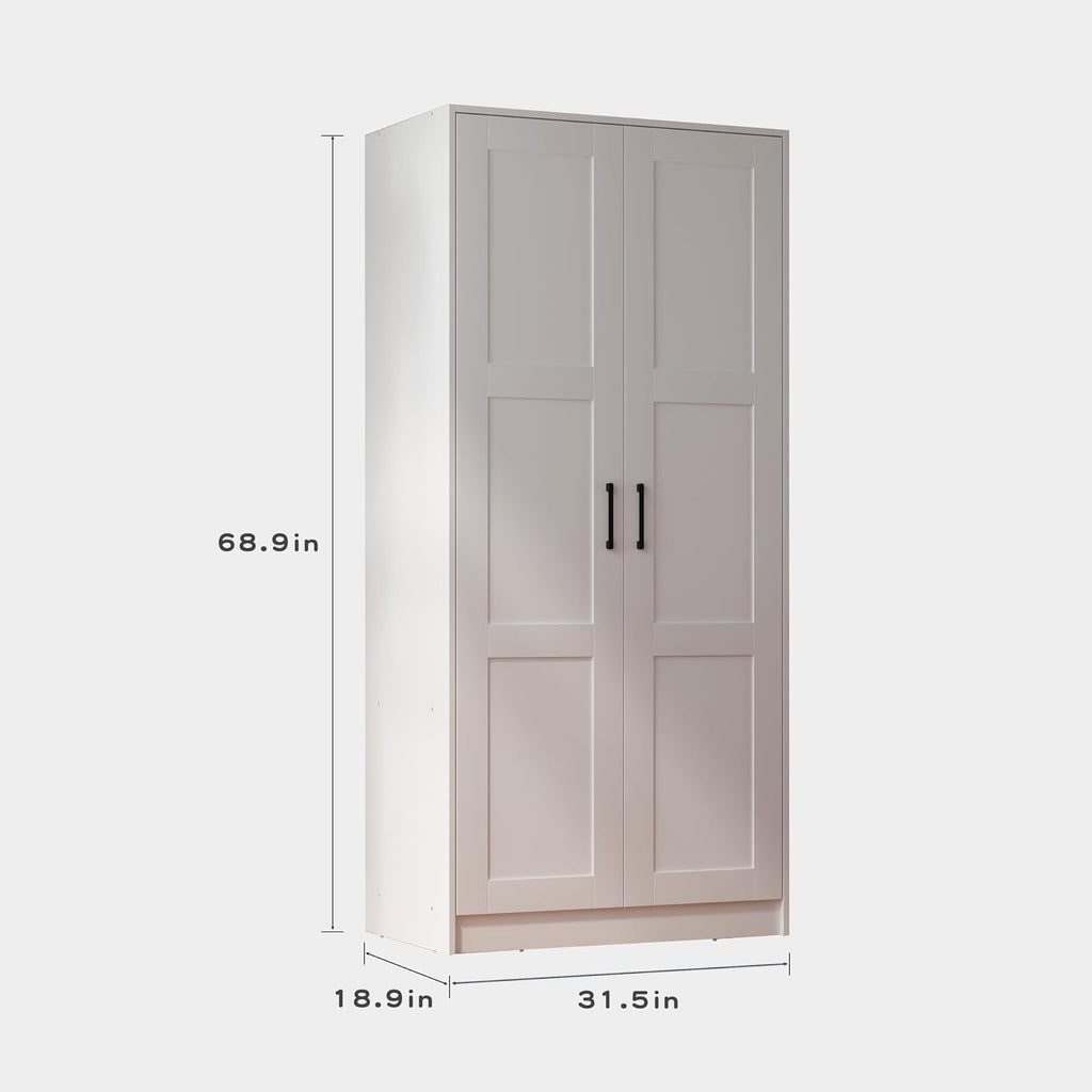 Fddevelop Fenghua Lizhi Wood White Wardrobe Closet with 2 Doors，Bedroom Freestanding Armoire Storage Cabinet with Shelves，Wooden Wardrobe Combination for Hanging Clothes