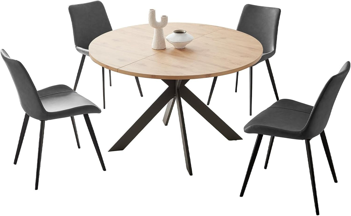 Zerifevni 46.4" Round Dining Table Set, Mid Century Modern Round Dining Table for 4-6 Person, w/Steel Legs, Coffee Table for Kitchen Dining Room, Office, Save Space