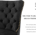 Velvet Dining Chair Set of 2,Upholstered Tufted Dining Room Chair with Nailhead Trim and Stainless Steel Gold Plated Leg for Kitchen,Black