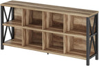 FATORRI 8 Cube Storage Organizer Bookshelf, 62 Inch Rustic Wood Horizontal Bookcase, Industrial Cube Long Book Shelf for Living Room (Rustic Oak)