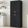 Cozy Castle Kitchen Pantry Cabinet, 71" Tall Wood Storage Cabinet with Doors and Shelves 4 Doors Freestanding Cupboard for Dining Room Living Room Furniture, Black | Wood Storage Cabinet