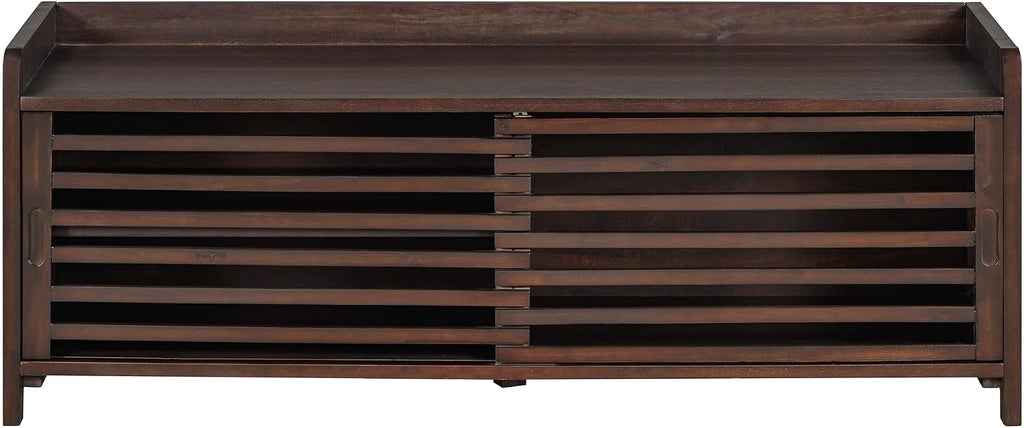 Merax Multipurpose Entryway Storage Bench with Shutter Doors, 43.3" Wooden Shoe Organizer with Upholstered Seat for Entryway, Hallway and Living Room