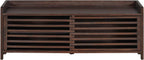 Merax Multipurpose Entryway Storage Bench with Shutter Doors, 43.3" Wooden Shoe Organizer with Upholstered Seat for Entryway, Hallway and Living Room
