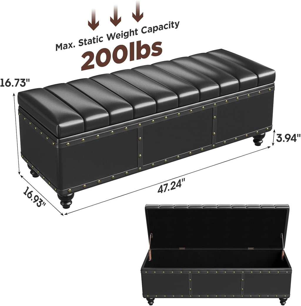 Maupvit Storage Ottoman Bench, Faux Leather Ottoman with Storage, Bench for Bedroom end of Bed, Upholstered Storage Benches for Living Room, Entryway, Hallway, Foot Rest, Black