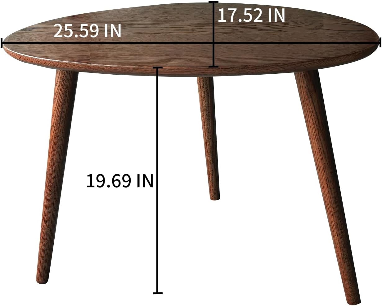 Walnut Oval Side Table, 17.5''D x 25.6''W x 19.7''H, Mid Century Modern Small Coffee Table with 3 Tapered Legs, Solid Oak Wood for Small Spaces, Living Room, Apartments, Easy Assembly