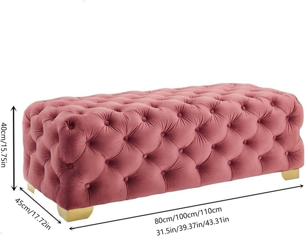 Modern Entryway Bench Rustic Fabric Upholstered Bedroom Seat Button Tufted Ottoman Footrest Stool Entryway(Gris,110 * 45 * 40cm)