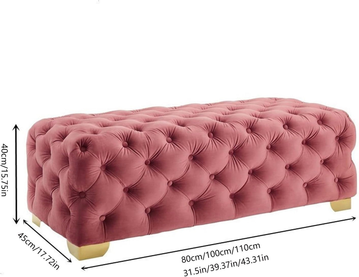 Modern Entryway Bench Rustic Fabric Upholstered Bedroom Seat Button Tufted Ottoman Footrest Stool Entryway(Gris,110 * 45 * 40cm)