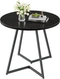 VECELO Round Dining Room Table with Wood Grain Tabletop and Steel Frame, for Kitchen, Living Room, Office, Conference, 2 to 4 Person, Black