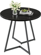 VECELO Round Dining Room Table with Wood Grain Tabletop and Steel Frame, for Kitchen, Living Room, Office, Conference, 2 to 4 Person, Black