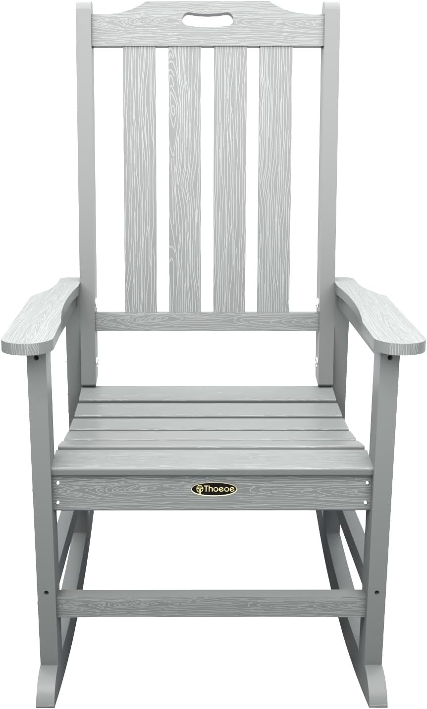 THOEOE Outdoor Rocking Chairs, Oversized Patio Rocking Chair | HDPE Outdoor Rockers for Front Porch, Patio, Backyard, Balcony and Garden. All-Weather High Back Design, Gray