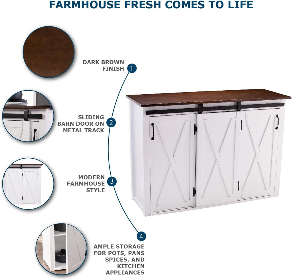 SEI Furniture - Leshire Barn-Door Kitchen Island - Transitional Design, Brown Finish - Ideal for Kitchen, Dining Room (KA1068861)