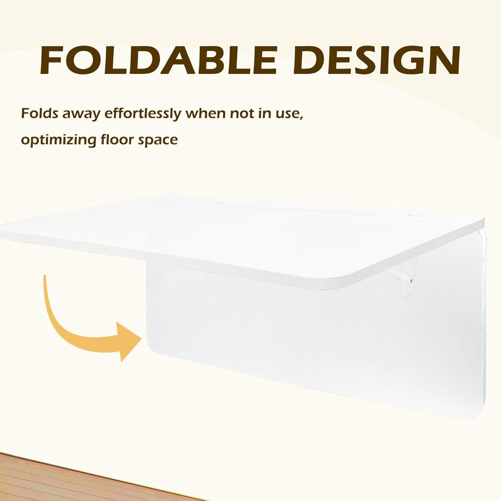 Laundry Folding Table, 32'' x 16'' Wooden Wall Mount Desk, Laundry Table for Folding Clothes, White, 32'' Length