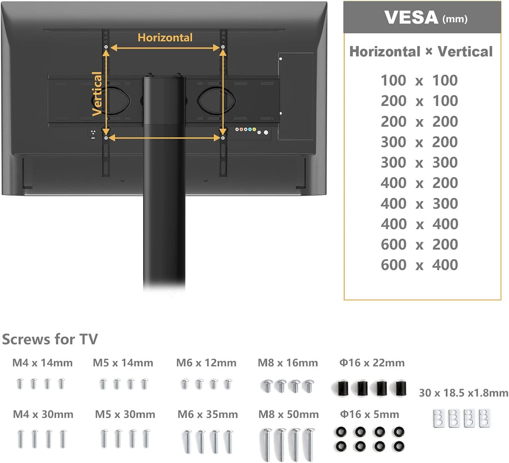 TAVR Furniture Swivel Floor TV Stand for 32-70 Inch TVs - Universal Height Adjustable TV Floor Stand with Shelves Perfect for Bedroom and Corner, TV Mount Stand VESA 600x400mm Holds up to 88lbs, Black