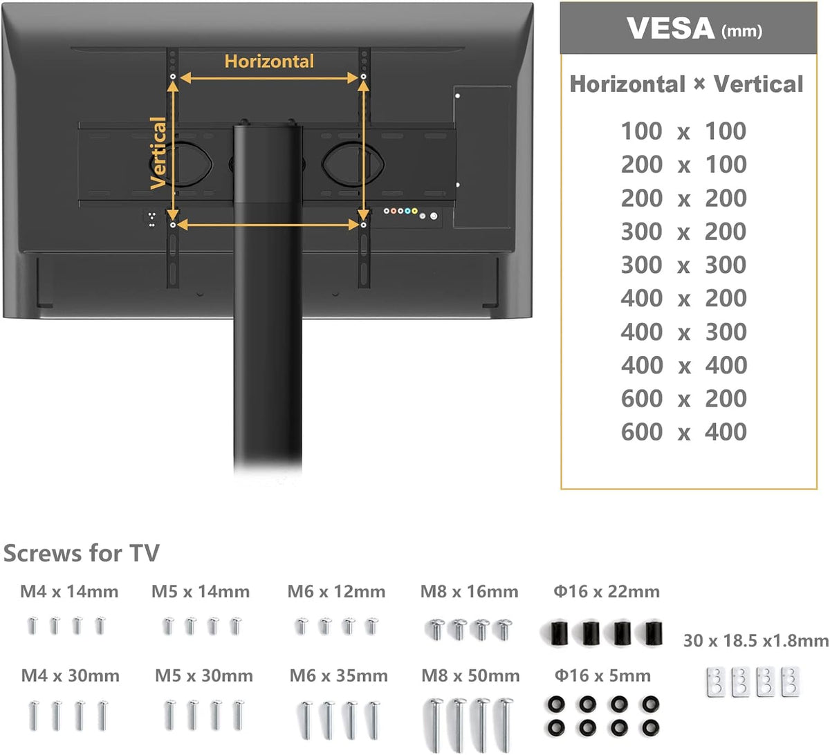 TAVR Furniture Swivel Floor TV Stand for 32-70 Inch TVs - Universal Height Adjustable TV Floor Stand with Shelves Perfect for Bedroom and Corner, TV Mount Stand VESA 600x400mm Holds up to 88lbs, Black