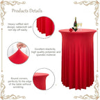 Albassa 4 Pack Cocktail Table Covers 32"x 43" Spandex Stretch Round Cocktail Tablecloths with Wavy Drapes Fitted High Top Bar Table Skirt for Wedding Party Banquet (Red, 4 PCS)