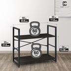 CAPHAUS 2 Tier Small Bookshelf, 24 Inch Width Free Standing Shelf, Bookcase Shelf Storage Organizer, Industrial Book Shelves for Home Office, Living Room, Black Shelves & Metal Frame