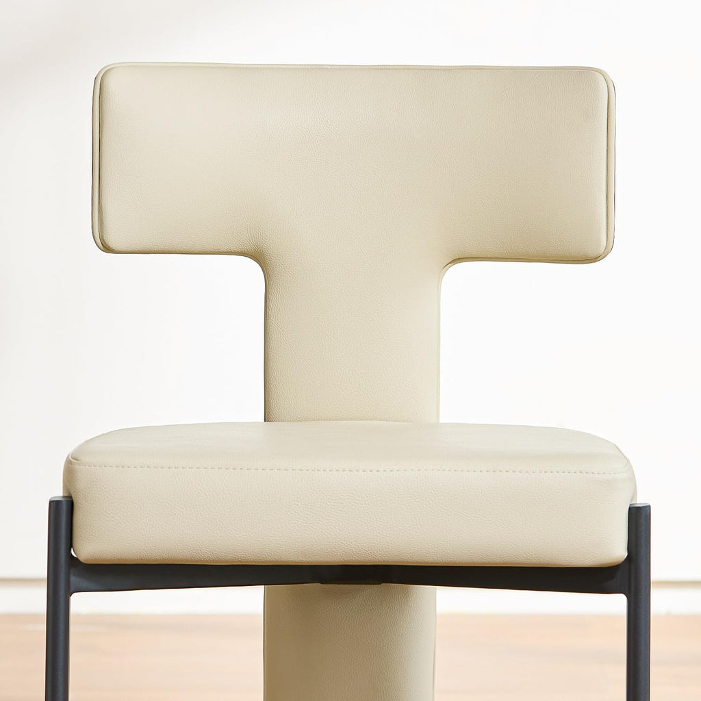 GrandNoor Beige Dining Chairs Set of 4,Faux Leather Dining Chairs with Soft Cushion,Comfortable Upholstered Armless Dining Room Chairs with Curved Plywood Back
