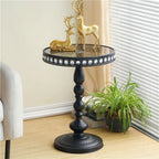 Black Round Side Table, Modern Metal Pedestal Drink Table, Metal Small End Table, Vintage Coffee Drink Cocktail Table, Accent Table for Small Spaces, Nightstand(Black)