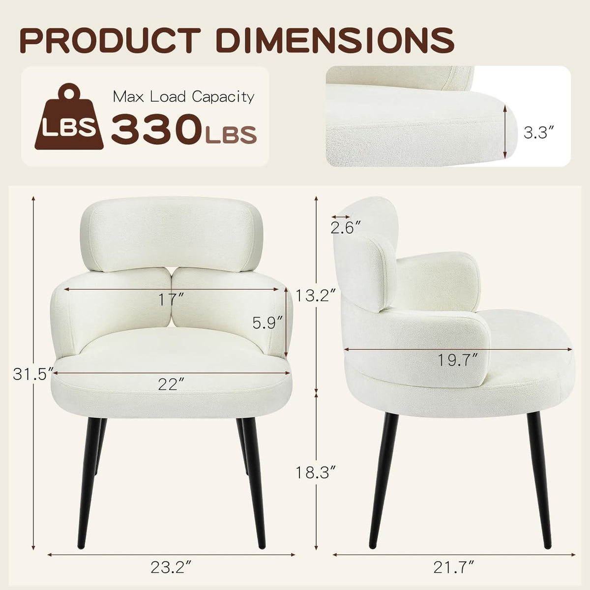 Accent Dining Chair with Arms,Set of 2 Modern Upholstered Side Chair with Soft Fabric Black Metal Legs, Comfy Spacious Seat & Back for Dining Room/Living Room/Bedroom, Beige