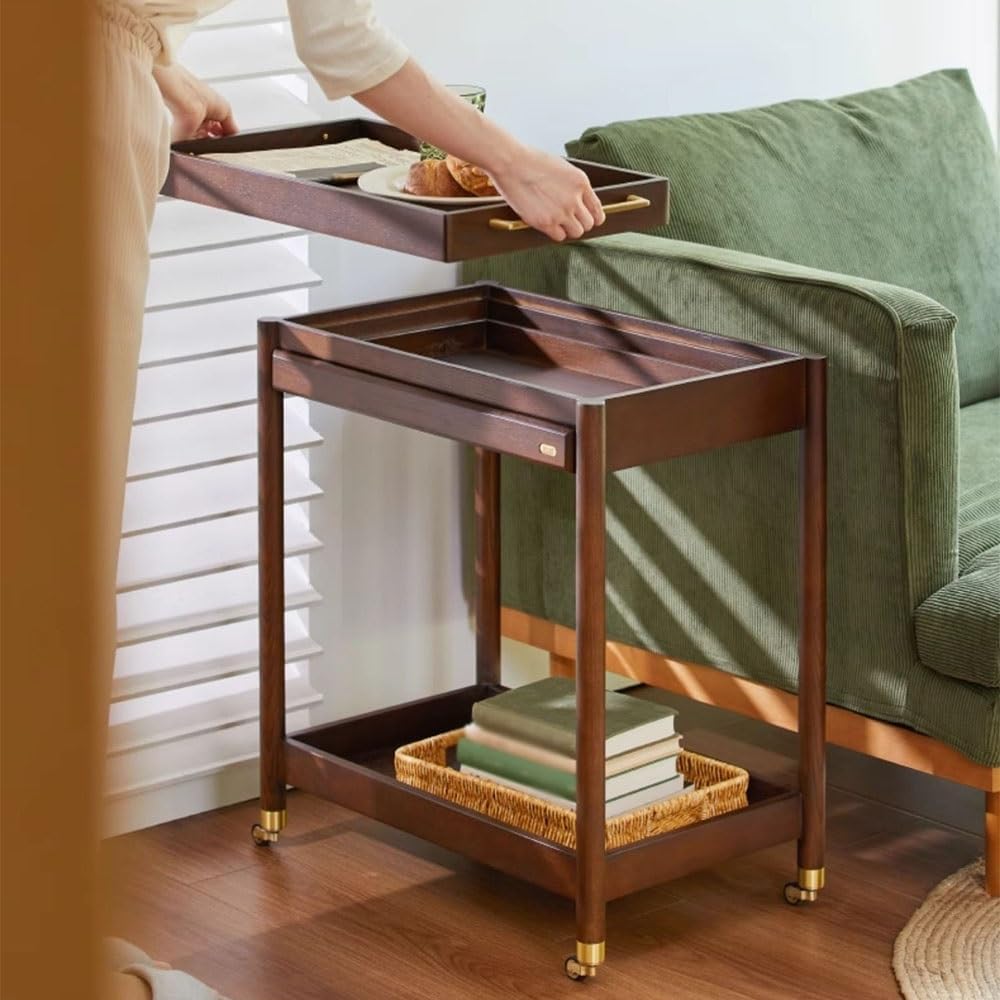 Minimalist Side Table Retro Country Style Small Trolley Movable Sofa Side Table Beverage Cart Dining Room Handcart