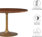 Modway Lippa 48 Inch Round Wood Dining Table with Metal Pedestal in Brass Walnut - Modern Industrial Dining Table for 4 People - Solid Wood Tulip Kitchen Table