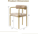 Boucle Dining Chairs Set of 4 with Arms, Mid Century Modern Upholstered Dining Chairs for Kitchen & Dining Room, Curved Backrest, Gold Metal Frame (Taupe/Sand)