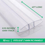 Polycarbonate Greenhouse Panels (H Connectors) - 0.15" Thick, Fits 4mm Twin-Wall Polycarbonate Panels, Join 2 Pieces of Panels Together, 4-Foot Length, 10 Pieces (H Connectors 4mm, 4ft)