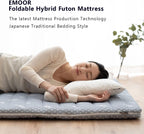EMOOR Foldable Hybrid Futon Mattress, High-Resilience Urethane Foam 150N with Washable Padded Cover, Twin, Tatami Floor Sleeping Mat Pad Topper, Gray
