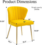 Velvet Dining Chairs Set of 2, Modern Upholstered Vanity Chairs with Golden Metal Legs for Dining Room Kitchen Vanity Patio (Yellow)