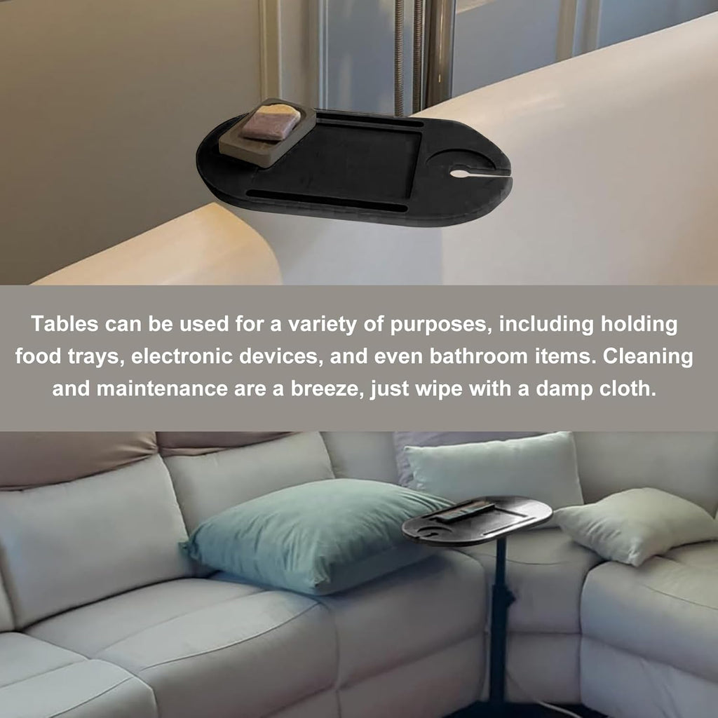 Adjustable TV Tray Table Side Table Tray for Small Spaces, Sofa Arms Bamboo Height Adjustable Bed or Chair, Living Room, Bedroom TV Tray Table with Phone and Tablet Slots(Black)