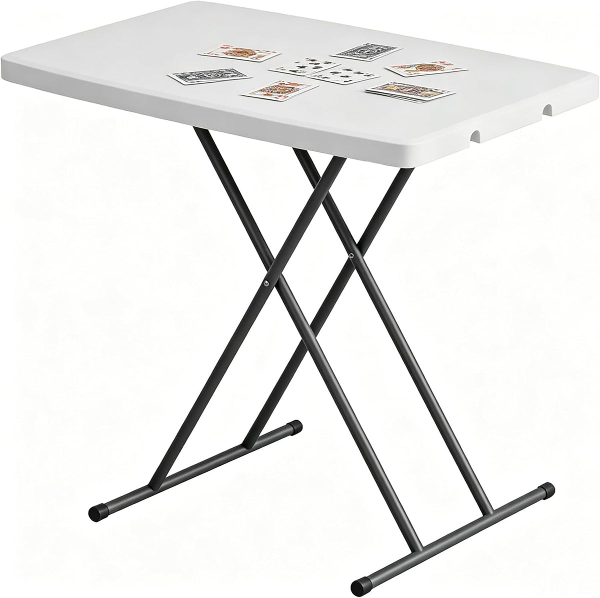 30-Inch Adjustable-Height Folding Table, White HDPE Utility Table for Small Spaces, No Assembly Required – Ideal for Laptop Use, On the Couch, Camping, the Office, and Home Use
