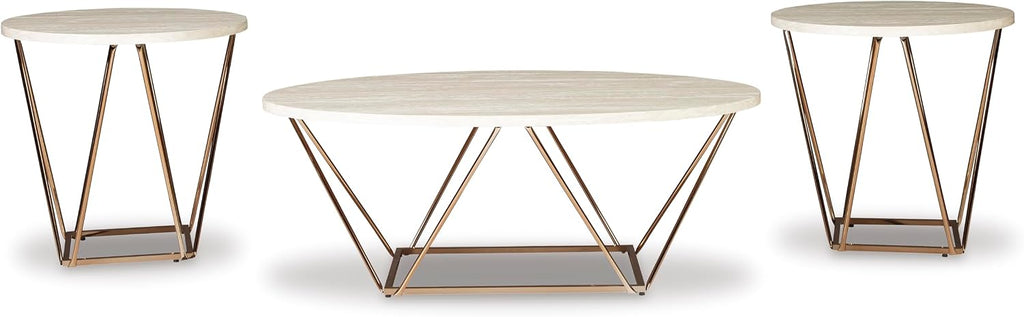 GTU Furniture Contemporary Faux Marble Rectangular 3-Piece Coffee Table Set, Cocktail Table with 2 Matching End Tables, Two-Tone Finish for Living Room