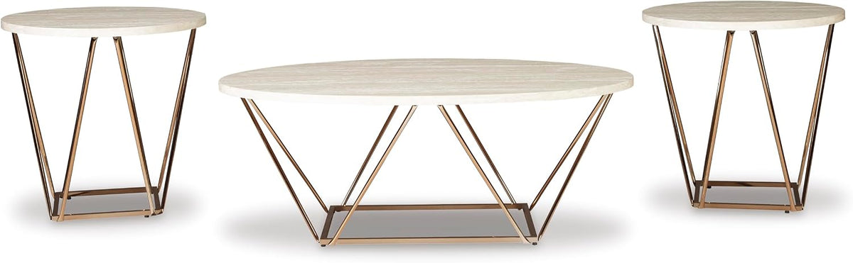 GTU Furniture Contemporary Faux Marble Rectangular 3-Piece Coffee Table Set, Cocktail Table with 2 Matching End Tables, Two-Tone Finish for Living Room