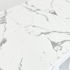 78.74'' Extendable Rectangular Dining Table for 4-8, Modern Mid-Century Wood Expandable Kitchen Dinner Conference Table for Living Room Office, 2 Widen Pedestal Base, White Faux Marble