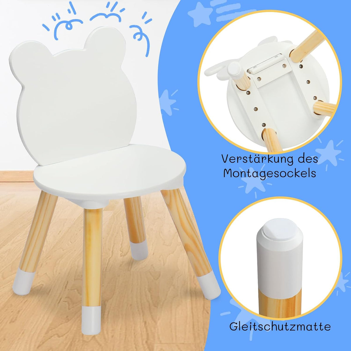 3-Piece Kids Table Chair Set White Round Play Furniture | Kids Activity Table and 2 Chairs Set, 3-Piece Folding Play Table Set, Pastel Multicolor for Home Daycare Playroom, White
