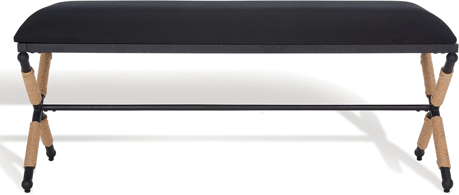 SAFAVIEH Couture Collection Carmelo Coastal Black Linen Hemp Wrapped Bench