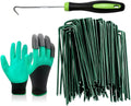 Bakulyor 50Pcs Green Landscape Staples 6 Inch Garden Artificial Turf Stakes Staples, 11 Gauge Lawn Galvanized Ground Fabric Pins for Weed Barrier Sod Decorations Holding Fence and Irrigation Tubing