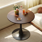 24" Round Cafe Table, Tulip Table for 2-3 Persons, Mid-Century Modern Style Round Wooden Top with Steel Sturdy Base for Living Room Balcony Kitchen Leisure (Walnut)