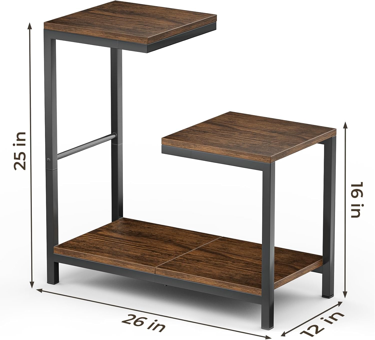 NUNET G-Shaped End Table with Storage Shelf – Rustic Brown Space-Saving Corner Table for Small Spaces, Living Room, Bedroom & Balcony | Multi-Use Side Table for Couch, Office, or Bedside
