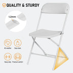 100 Pack White Plastic Folding Chairs,Steel Frame,350lb | HDPE plastic and steel frames;foldable,stackable chairs for indoor and outdoor weddings,parties,offices and events.